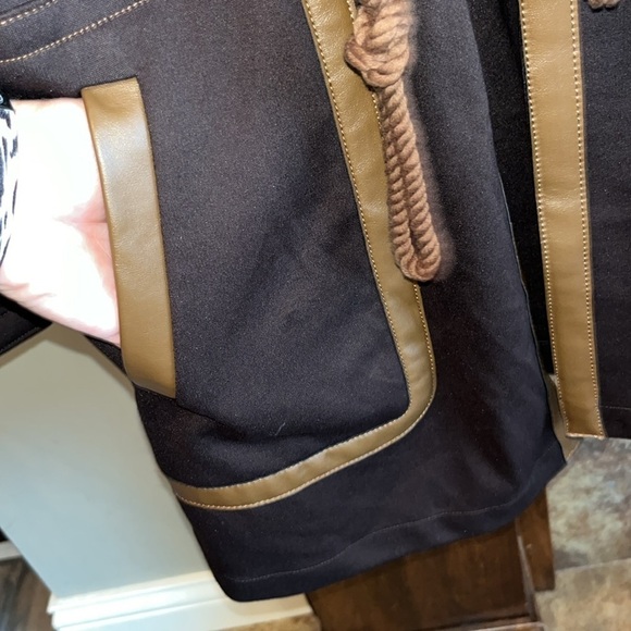 Dark brown stretchy open tan faux leather trim Lysse Margaret Parka jacket M - Picture 10 of 13